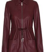 women's burgundy lambskin leather biker jacket classic moto zip style