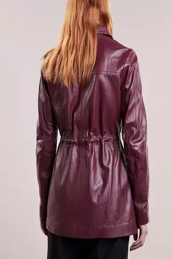 women's burgundy lambskin leather biker jacket classic moto zip style
