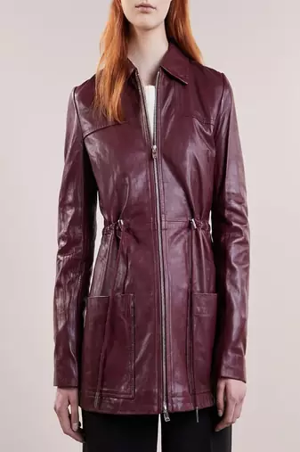 women's burgundy lambskin leather biker jacket classic moto zip style