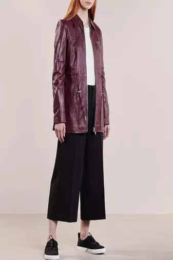 women's burgundy lambskin leather biker jacket classic moto zip style
