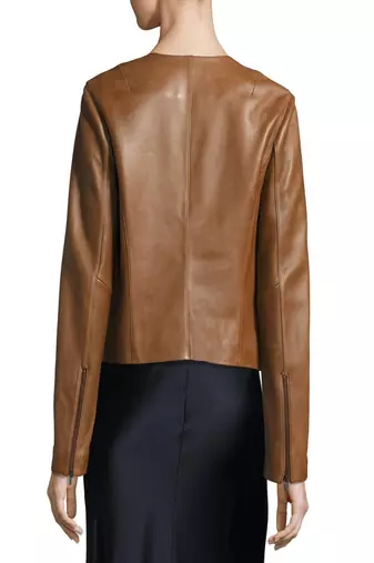 women's brown lambskin leather biker jacket classic moto zip style timeless