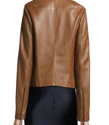 Women’s genuine lambskin brown leather biker jacket slim fit designer motorcycle-cl-w275