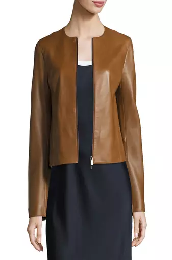 women's brown lambskin leather biker jacket classic moto zip style timeless