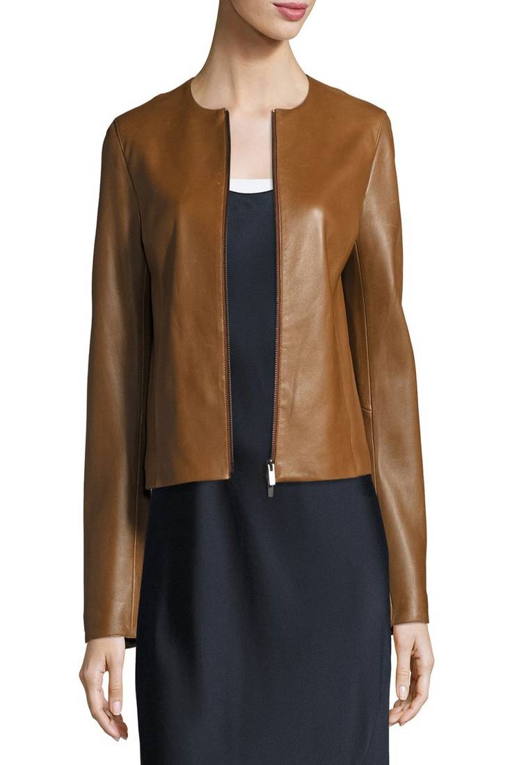 Women’s genuine lambskin brown leather biker jacket slim fit designer motorcycle-cl-w275