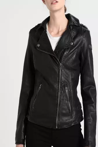 women's black lambskin leather biker jacket classic moto zip style exclusive genuine