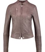 women's grey lambskin leather biker jacket classic moto zip style premium