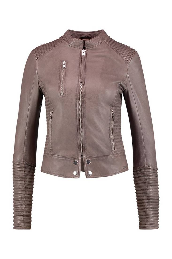 Women’s genuine lambskin grey leather biker jacket slim fit designer motorcycle-cl-w278