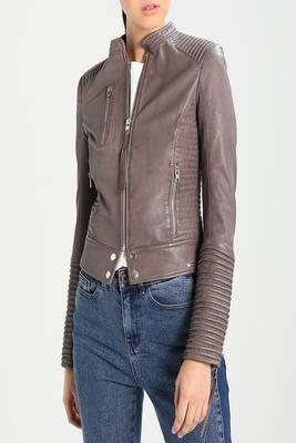 women's grey lambskin leather biker jacket classic moto zip style premium 3