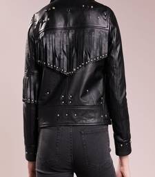 Women’s genuine lambskin black leather biker jacket slim fit designer motorcycle-c76