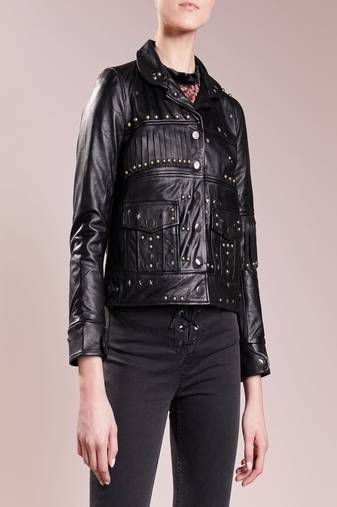 Women’s genuine lambskin black leather biker jacket slim fit designer motorcycle-c76