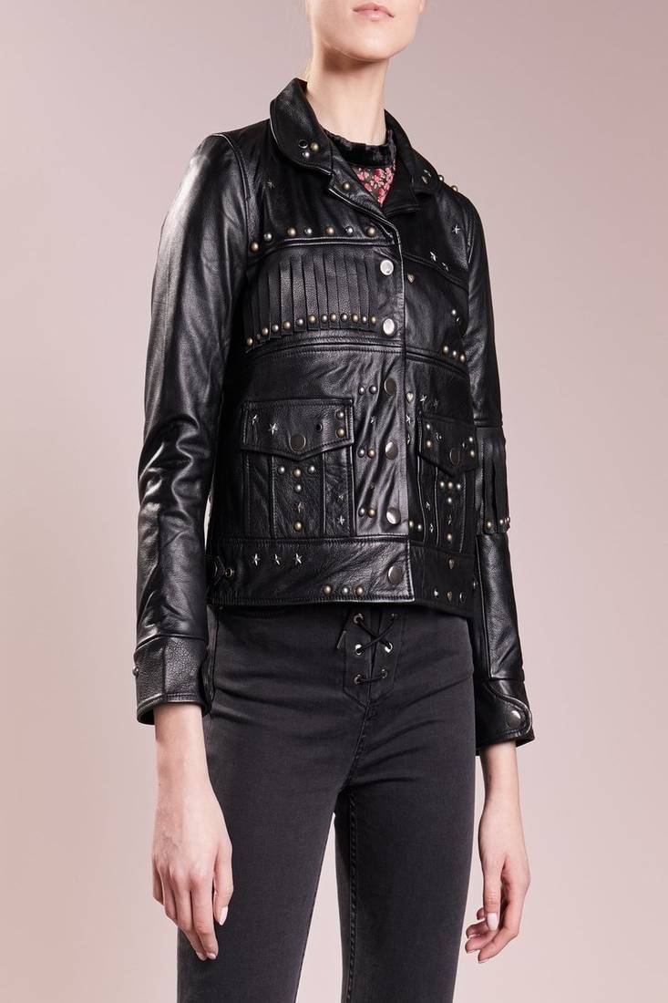 Women’s genuine lambskin black leather biker jacket slim fit designer motorcycle-c76