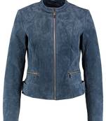 women's blue suede leather biker jacket classic moto zip style