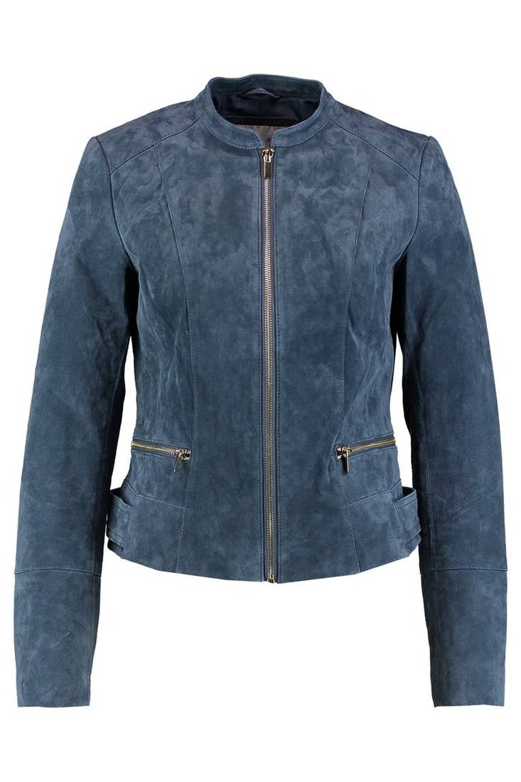 Women blue suede 100% lambskin leather jacket biker motorcycle napa leather jacket-cl-w281