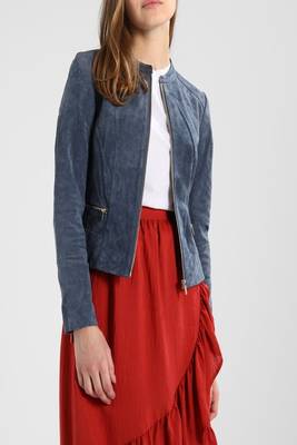 women's blue suede leather biker jacket classic moto zip style 3