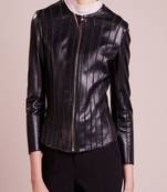 women's black napa leather biker jacket classic moto zip style exclusive signature