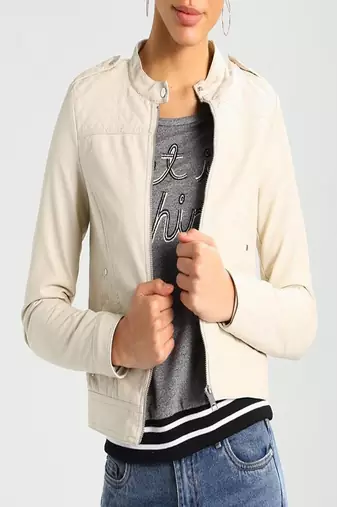 women's cream napa leather biker jacket classic moto zip style