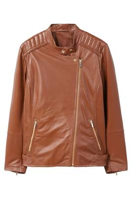 women's brown napa leather biker jacket classic moto zip style sophisticated 1