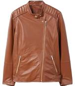 women's brown napa leather biker jacket classic moto zip style sophisticated