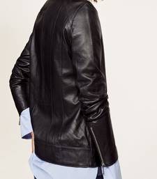 Women black 100% lambskin black leather jacket biker motorcycle napa leather jacket-cl-w289