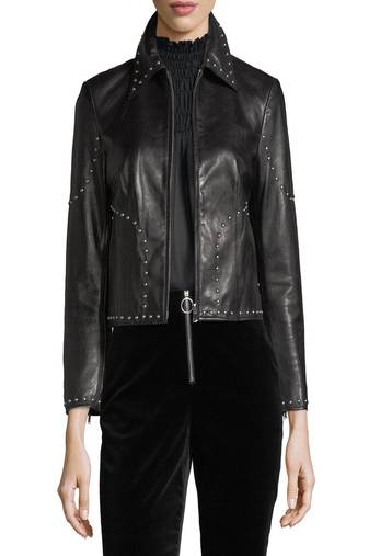 Women black 100% lambskin black leather jacket biker motorcycle napa leather jacket-cl-w290