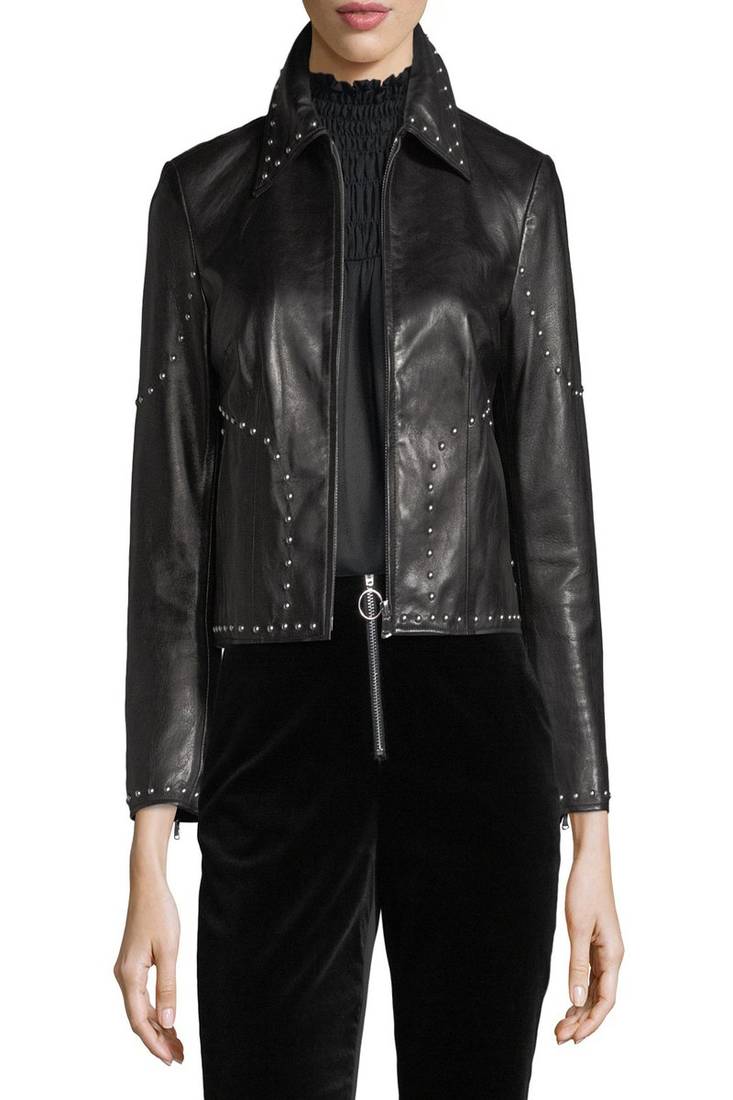 Women black 100% lambskin black leather jacket biker motorcycle napa leather jacket-cl-w290