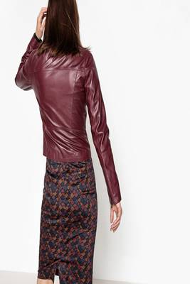 women's maroon napa leather biker jacket classic moto zip style 2