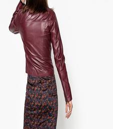 Women maroon  100% lambskin leather jacket biker motorcycle napa leather jacket-296