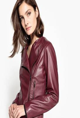 women's maroon napa leather biker jacket classic moto zip style 3
