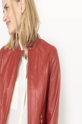 Women orange 100% lambskin leather jacket biker motorcycle napa leather jacket-297
