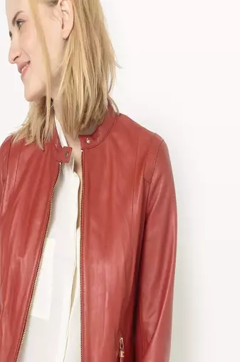 Women orange 100% lambskin leather jacket biker motorcycle napa leather jacket-297