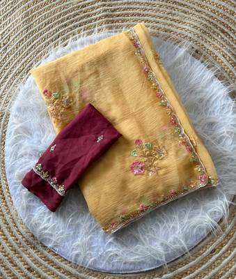 light peach silk saree with embroidered cutdana work 1