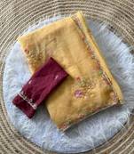 Light Peach Color Embroidery Sequence Cutdana work silk blend Saree