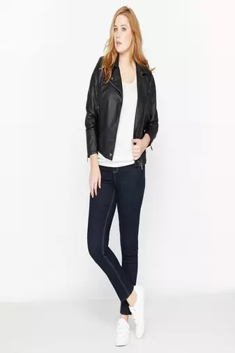 Women black 100% lambskin black leather jacket biker motorcycle napa leather jacket-298