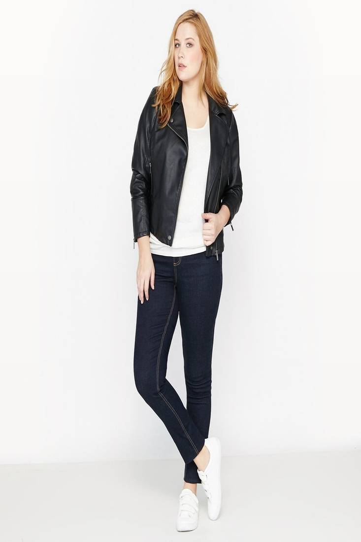 Women black 100% lambskin black leather jacket biker motorcycle napa leather jacket-298