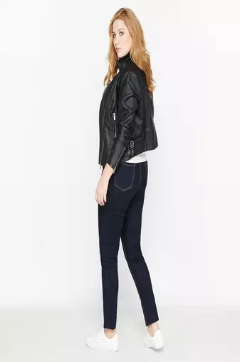 women's black napa leather biker jacket classic moto zip style modern exclusive