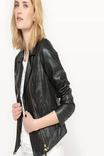 Women 100% lambskin black leather jacket biker motorcycle napa leather jacket-301
