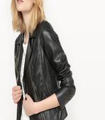 women's black napa leather biker jacket classic moto zip style modern stylish