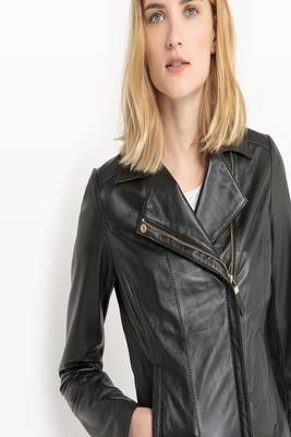 women's black napa leather biker jacket classic moto zip style modern stylish 2