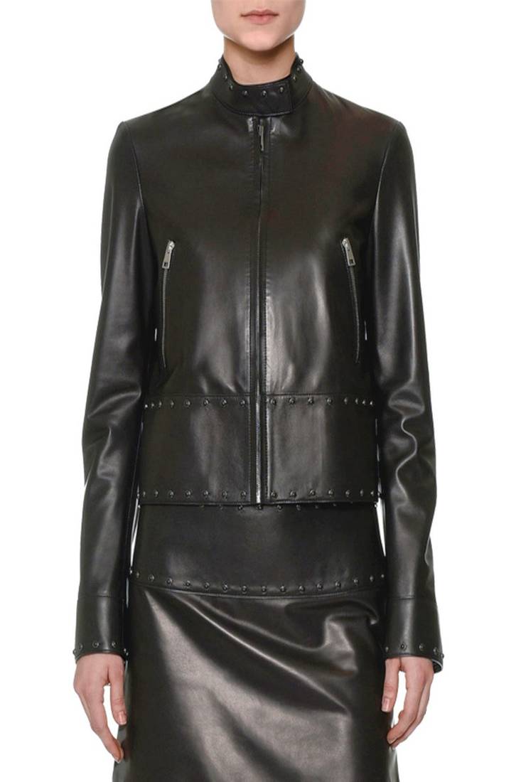 Women’s genuine lambskin leather biker jacket slim fit designer motorcycle-c302