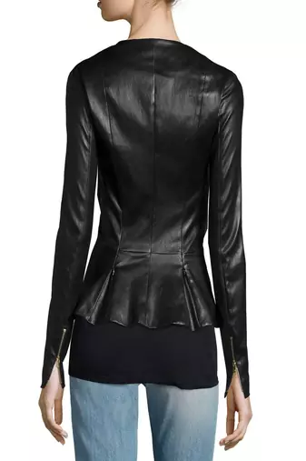 women's black lambskin leather biker jacket classic moto zip style exclusive refined