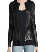 women's black lambskin leather biker jacket classic moto zip style exclusive refined