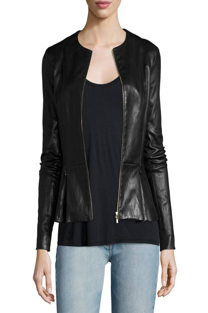 Women’s genuine lambskin black leather biker jacket slim fit designer motorcycle-c303