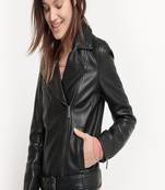 women's black lambskin leather biker jacket classic moto zip style exclusive elegant