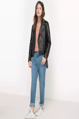 women's black lambskin leather biker jacket classic moto zip style exclusive elegant
