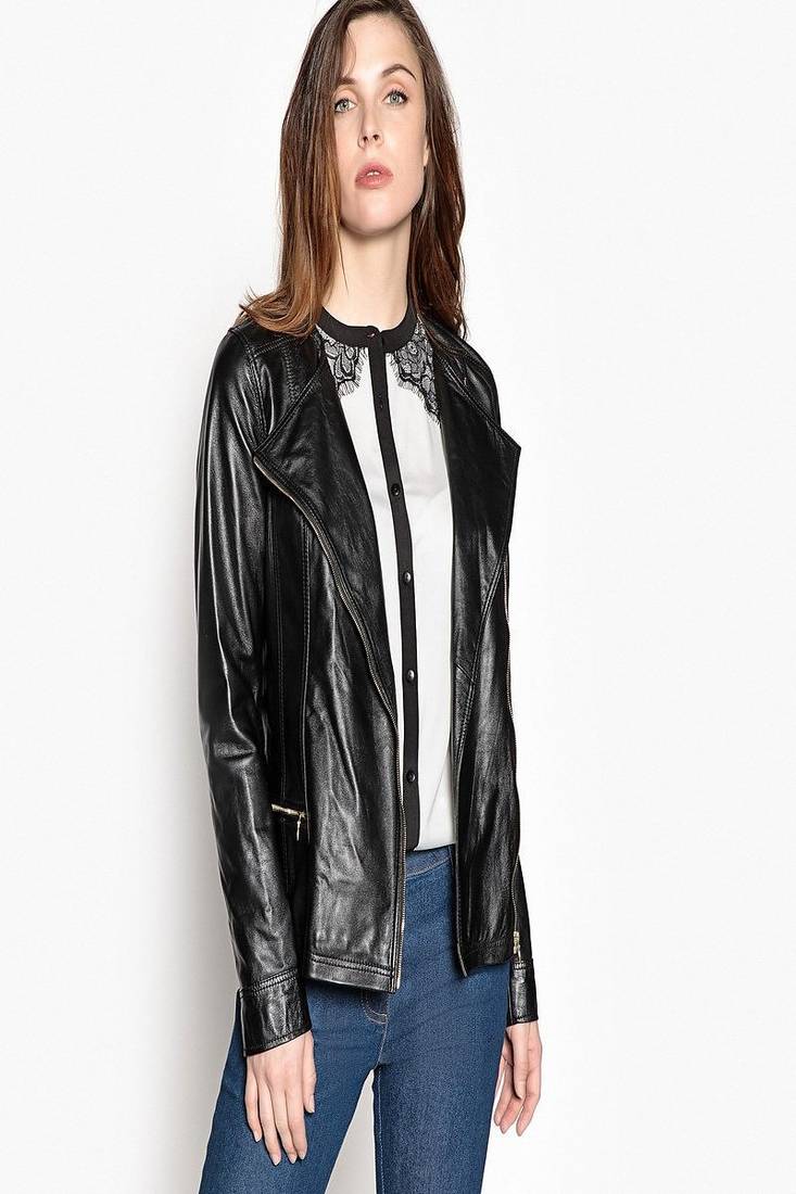 Women’s genuine lambskin black leather biker jacket slim fit designer motorcycle-c306