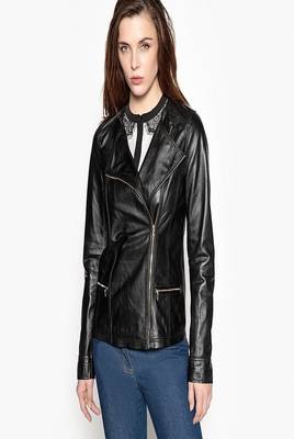 women's black lambskin leather biker jacket classic moto zip style exclusive sophisticated 2