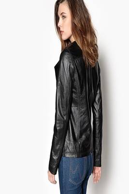 women's black lambskin leather biker jacket classic moto zip style exclusive sophisticated 3