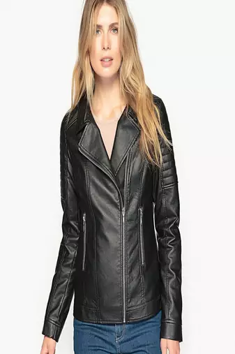 Women’s genuine lambskin black leather biker jacket slim fit designer motorcycle-c306