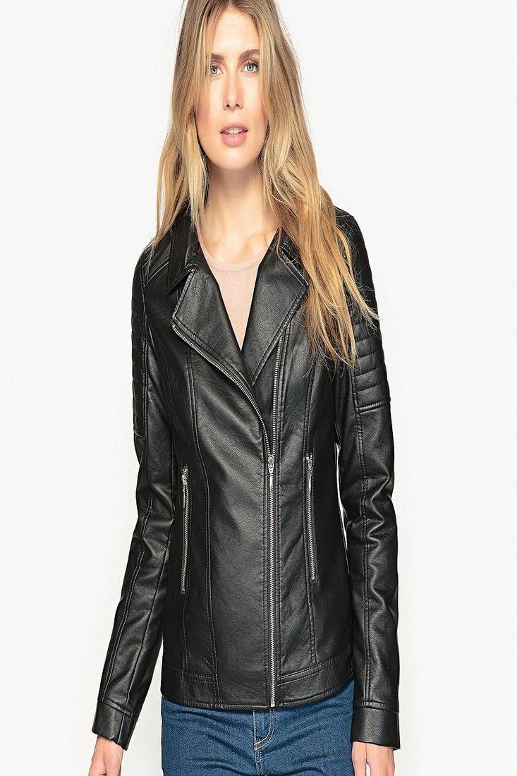 Women’s genuine lambskin black leather biker jacket slim fit designer motorcycle-c306