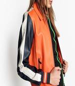 women's orange lambskin leather biker jacket classic moto zip style premium